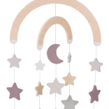 Leseni viseči vrtiljak z zvezdicami vijolične barve