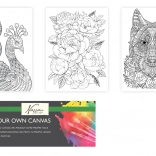 Predtiskano platno za slikanje 20 × 15 cm – volk, pav in šopek