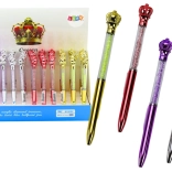 Kemični svinčnik s krono in bleščečimi kamenčki, moder črnilo 0,7 mm, mešanica barv