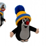 krtek z modro‑rumeno kapo z cofom plišasta igrača 15 cm