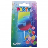 Party svečka številka 5 mavrična