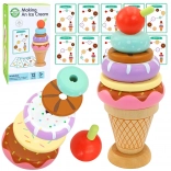 WOOPIE GREEN Lesena igrača za zlaganje sladoleda Montessori 12 delov FSC