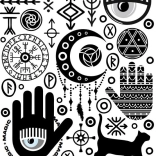 Nalepke za toplotni prenos – mistični simboli, velik list 20 × 30 cm