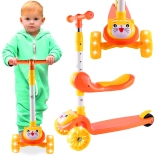 Trikolesni skiro z LED kolesi in sedežem – mucka, oranžen