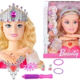 Glava punčke za stiliziranje s krono in dodatki