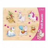 Lesena vstavljanka TREFL – samorogi, lame in lenivci