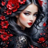 Diamantno slikanje črnolaska z rdečimi cvetovi 30x40 cm