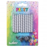 Komplet svečk s podstavki, srebrna, 10 + 10 kosov