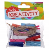 Barvne lesene ščipalke 3,5 cm z vrvico, 15 kos