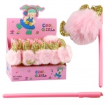 Gel pero z rožnatim cofom, moder črnilo, 17 cm, 0,5 mm