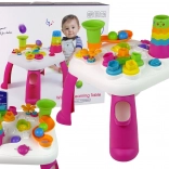 Interaktivna otroška izobraževalna mizica s toboganom za kroglice in oblike – rožnata