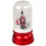 Božična steklena krogla s snegom in BOŽIČKOM, rdeča, LED in glasba