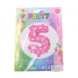 Balon številka 5 rožnat s srčki 82 × 47 cm