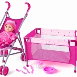 WOODY Otroški komplet z vozičkom in posteljico