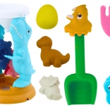Dino set za pesek z mlinčkom, lopatko, grabljami in modelčki