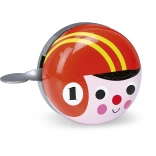 Retro rdeči zvonec za kolo s kolesarjem