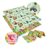 Dvostranska zložljiva penasta podloga HUMBI 180 × 200 cm – nemška abeceda in podeželje