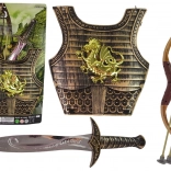 Otroški samurajski kostum z zlatim oklepom, lokom in mečem