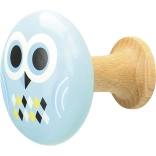 Leseni stenski kljukici za otroke s sovico in pisanimi rombi