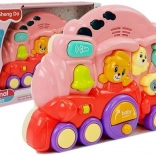 Interaktivna rožnata lokomotiva z živalmi in svetlobnimi učinki