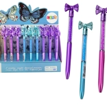 Kemični svinčnik z mašnico in kristalčki, modra polnilo 0,7 mm