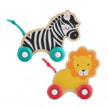 FISHER-PRICE lesena živalica na kolescih – komplet lev in zebra