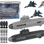 vojaški set mornarica s podmornicami, lovci in izstrelki