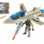 Vojaški set: lovsko letalo in vojak z dodatki, plastični igralni komplet