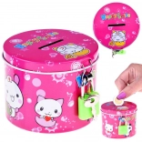 Rožnata kovinska hranilnica z visečo ključavnico Happy Smile